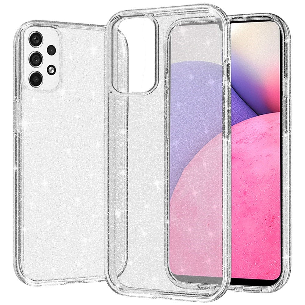 For Samsung Galaxy A33 5G Transparent Crystal Glitter Shiny Sparkle Bling TPU Rubber Hard PC Hybrid Armor Frame Shockproof Phone Case Cover