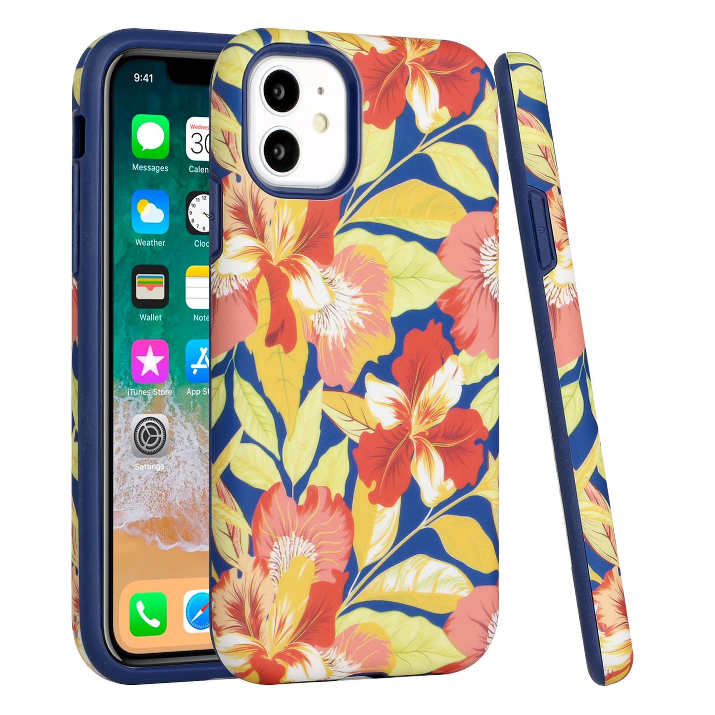 For Apple iPhone 11 (6.1") Bliss Floral Stylish Design Hybrid Rubber TPU Hard PC Shockproof Armor Rugged Slim Fit Phone Case Cover