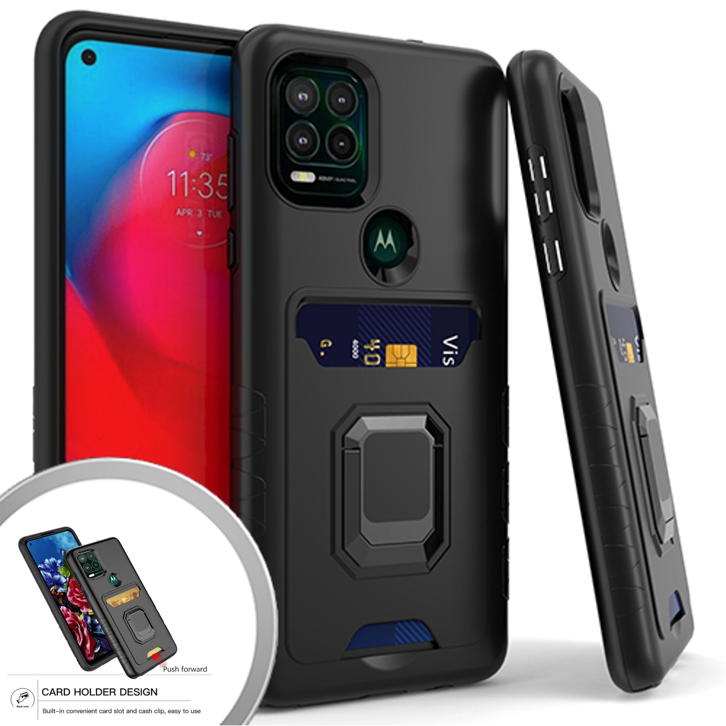 For Samsung Galaxy A03s (2022) Wallet Credit Card Slot Holder with Metal Ring Kickstand Heavy Duty Shockproof Hybrid Dual Layer Magnetic Stand Phone Case Cover