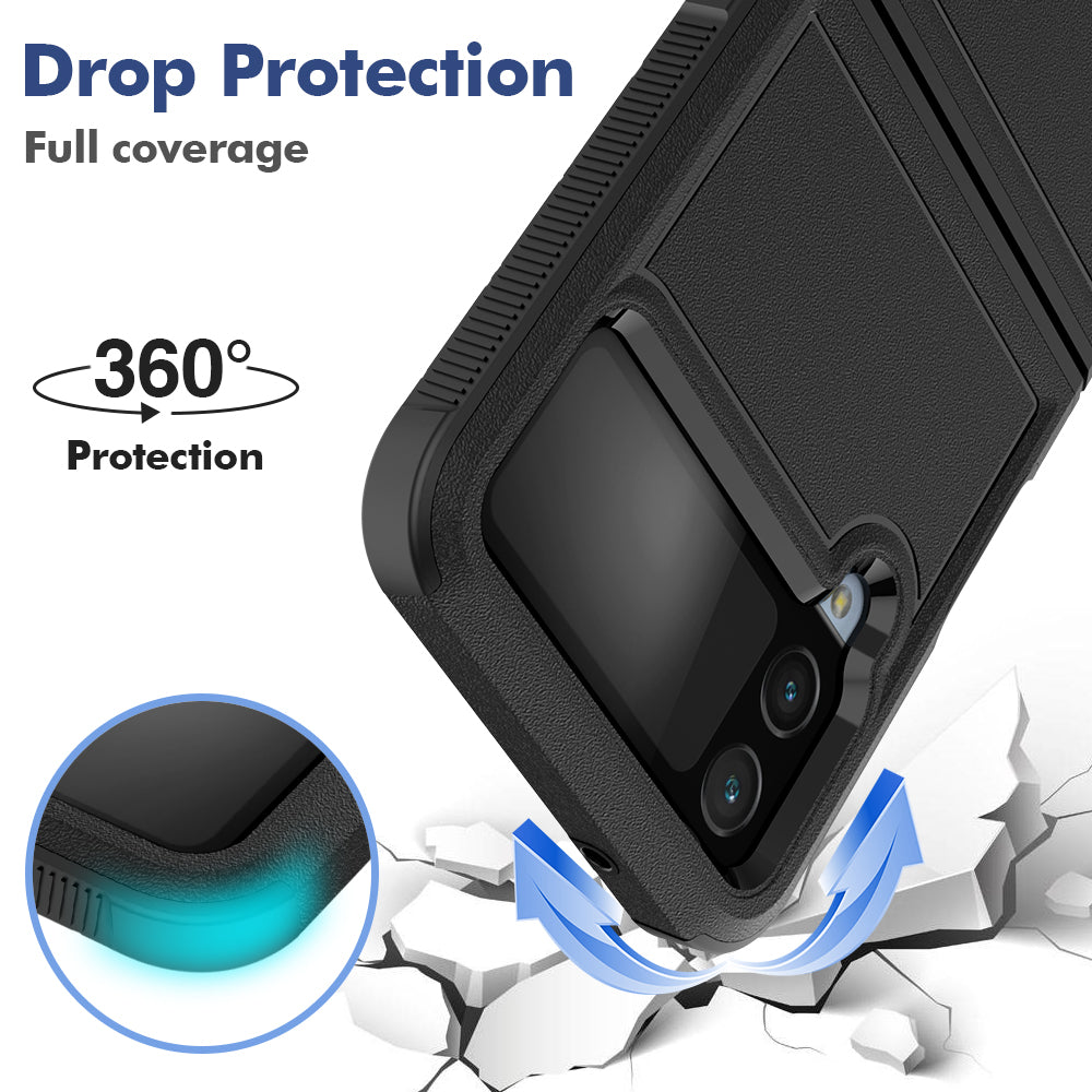 For Samsung Galaxy Z Flip 4 5G Tough Hybrid Rugged Hard Shockproof Drop-Proof 3in1 Protection, Military Grade Armor Phone Case Cover