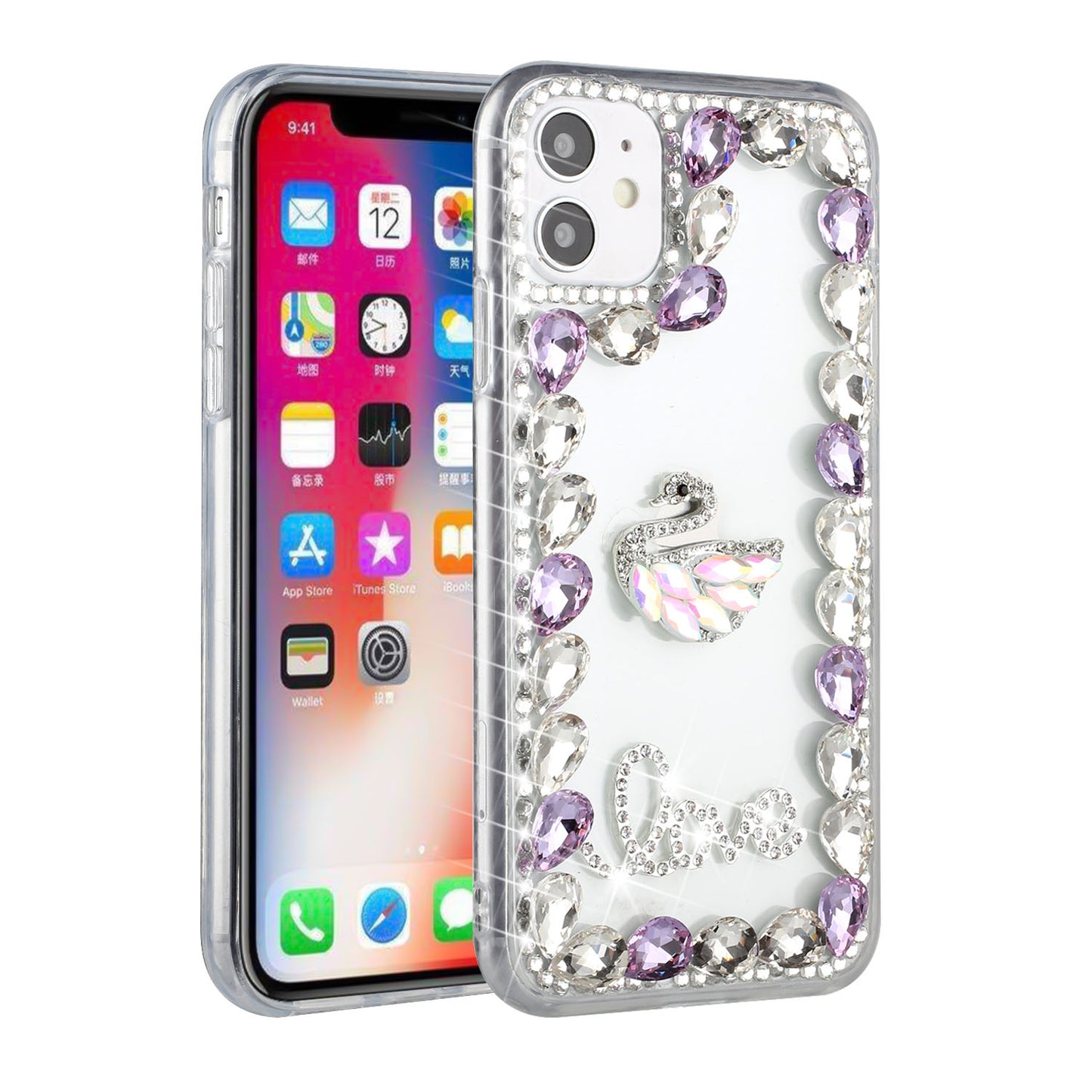 For Apple iPhone 11 (6.1") Bling Clear Crystal 3D Full Diamonds Luxury Sparkle Rhinestone Hybrid Protective Phone Case Cover