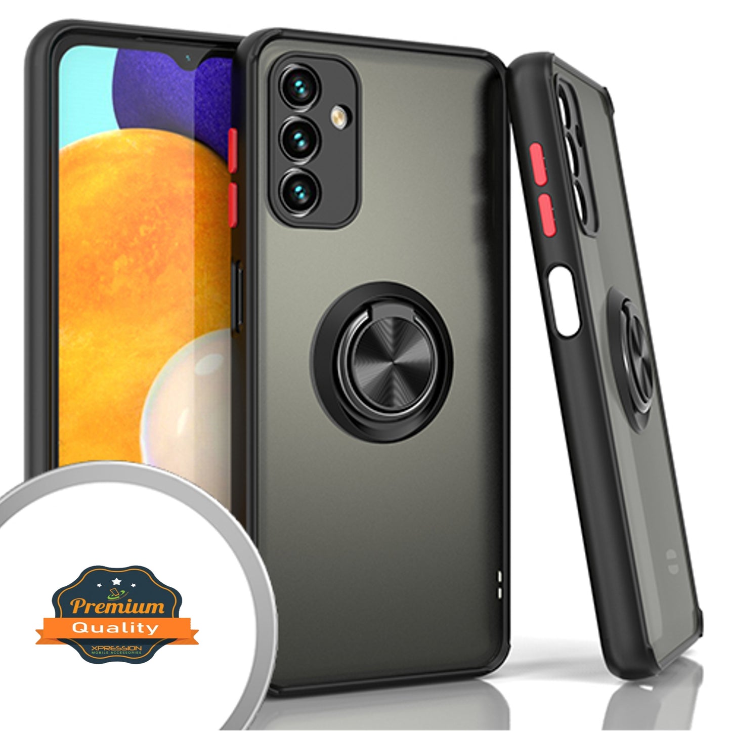 For Samsung Galaxy A13 5G Finger Ring Stand Holder Kickstand Hybrid Frosted Matte Silicone TPU Hard PC Frame Shock-Absorption Phone Case Cover