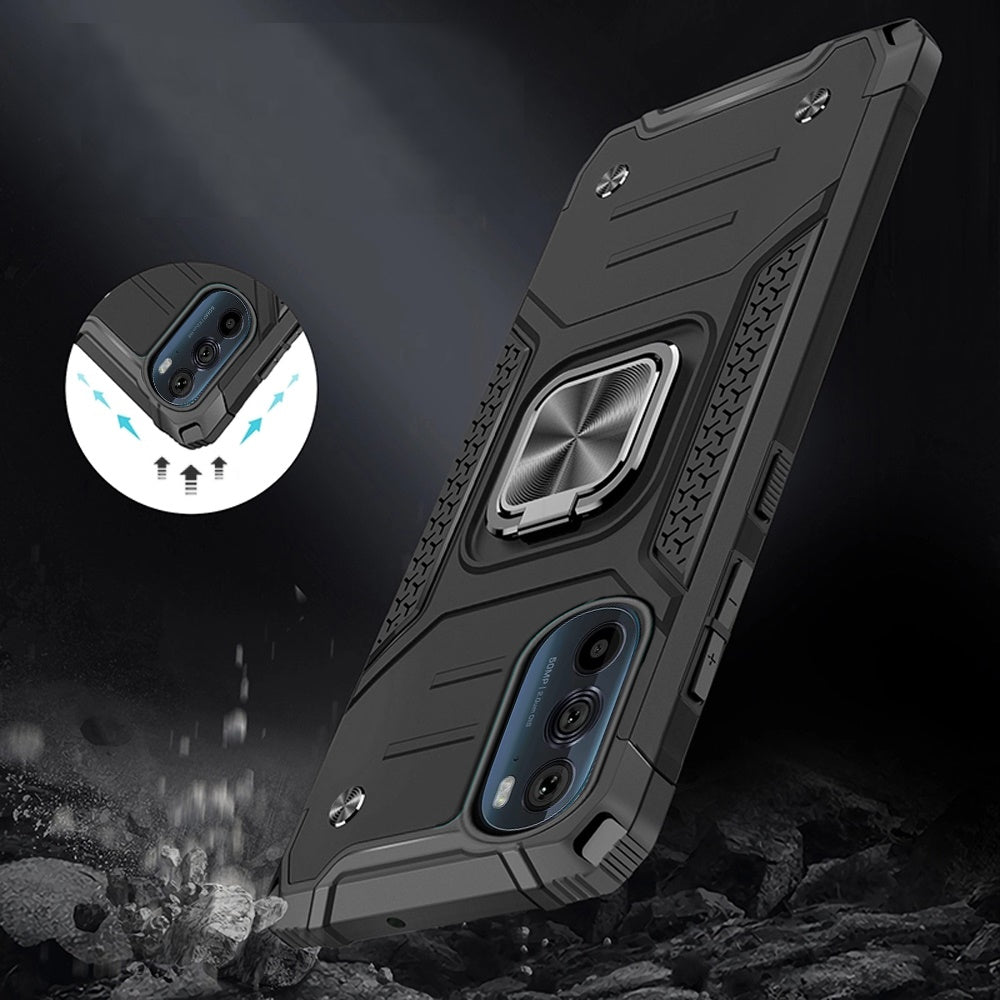 For Motorola Edge+ 2022 /Edge Plus Armor Hybrid with Ring Holder Kickstand Shockproof Heavy-Duty Durable Dual Layer Phone Case Cover