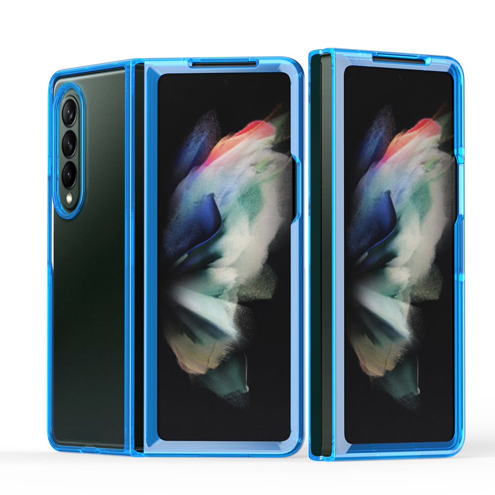 For Samsung Galaxy Z Fold 3 5G Colored Transparent Shockproof Hard PC + Rubber TPU Hybrid Bumper Shell Thin Slim Protective Phone Case Cover