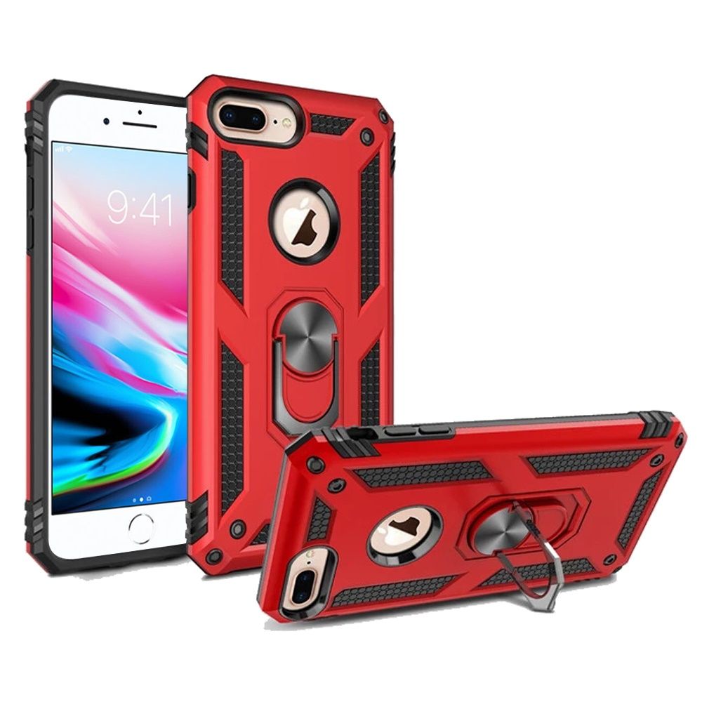 For Apple iPhone 8 Plus/7 Plus/6 6S Plus Rugged Dual Layers 2in1 Hard PC + TPU Shockproof Hybrid with Ring Kickstand Phone Case Cover