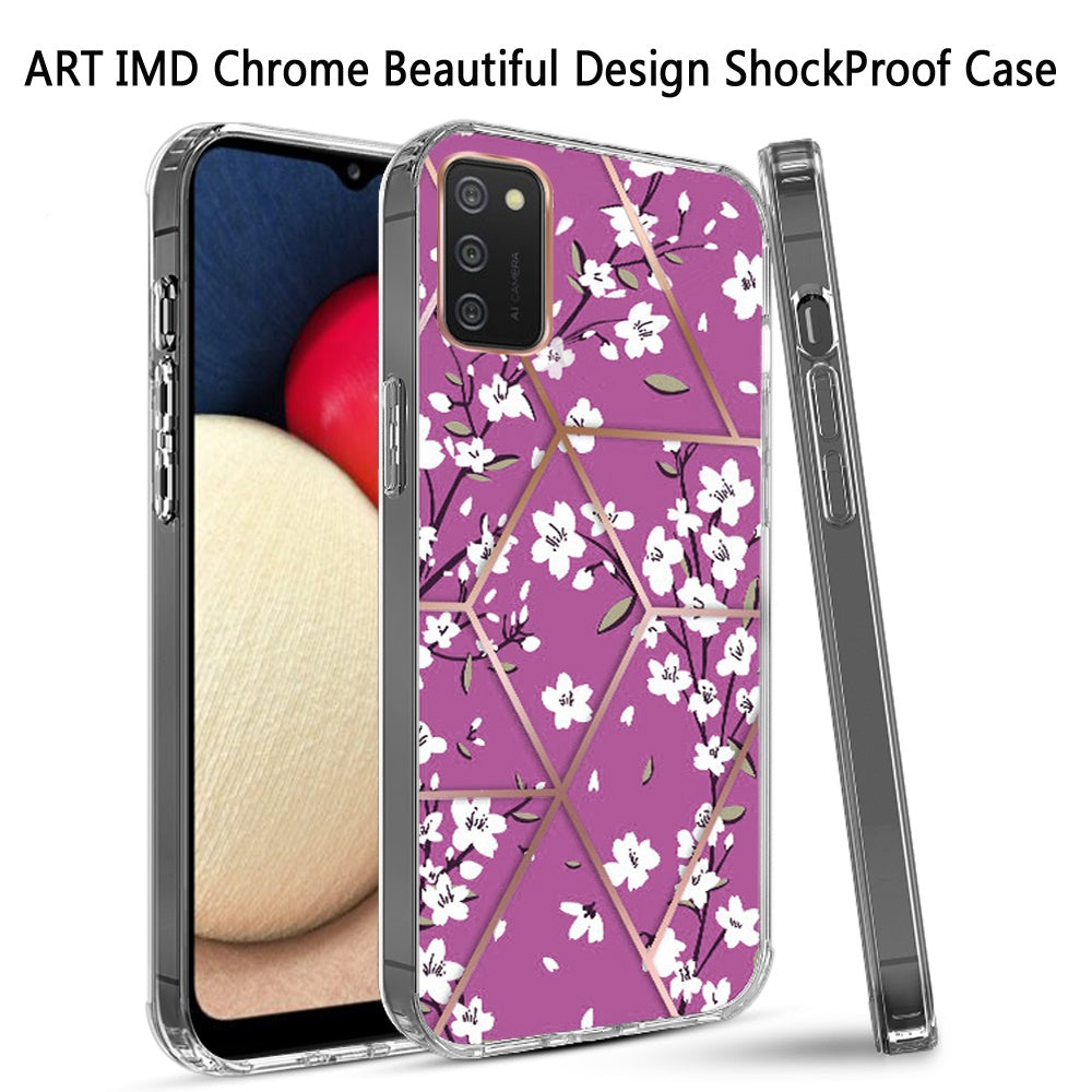 For Samsung Galaxy A02S Fashion Art Floral IMD Design Beautiful Flower Pattern Hybrid Protective Hard PC Rubber TPU Slim Back Phone Case Cover