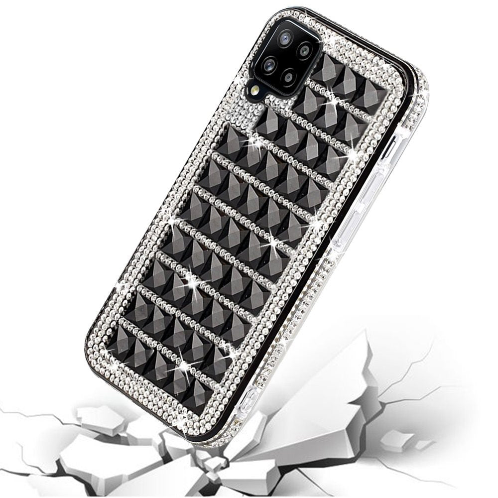 For Samsung Galaxy A42 5G Fashion Luxury 3D Bling Diamonds Rhinestone Jeweled Shiny Crystal Sparkle Hybrid TPU Bumper Hard Phone Case Cover