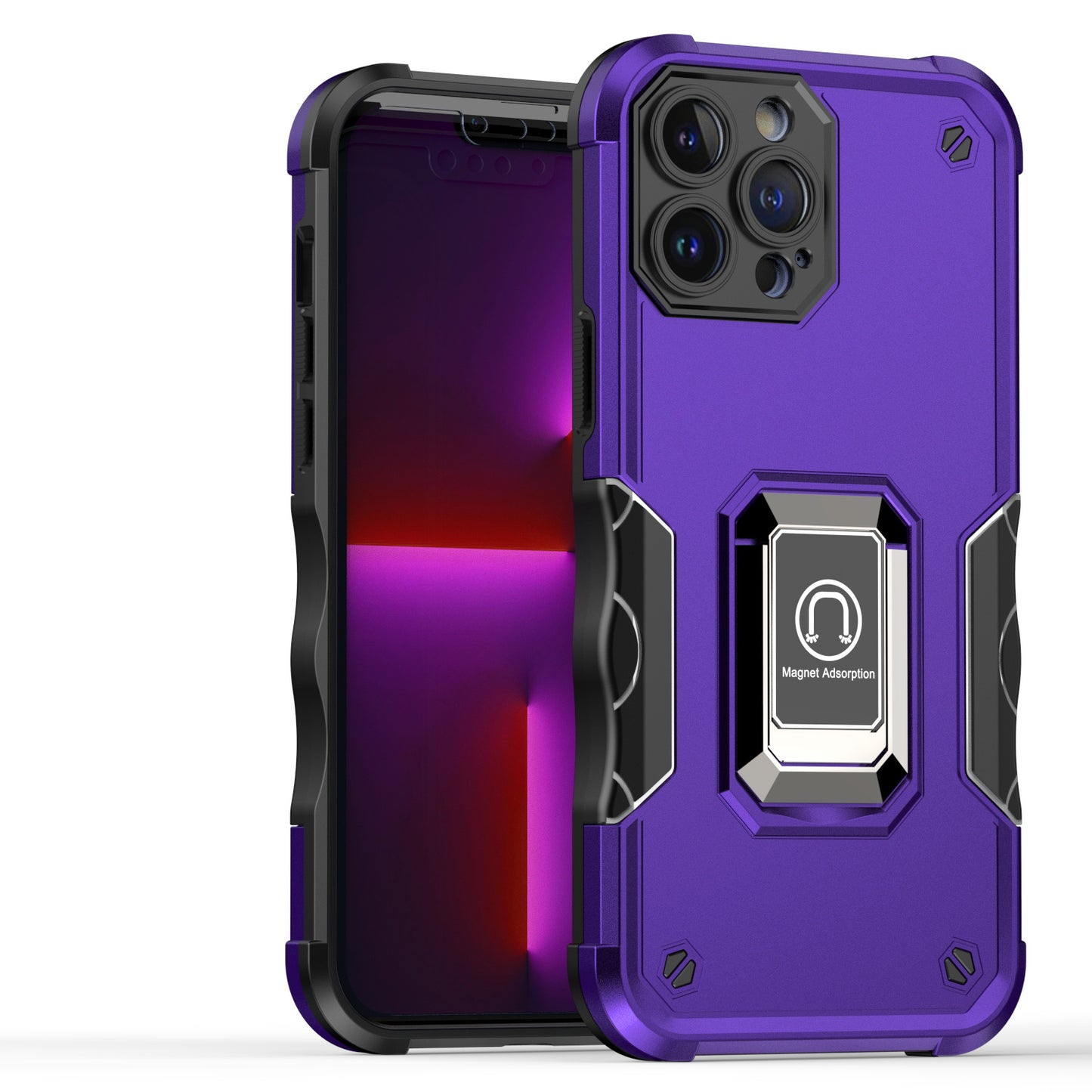 For Apple iPhone 11 (6.1") Hybrid Cases with Magnetic Ring Holder Stand Kickstand Heavy Duty Rugged Silicone Shockproof Phone Case Cover