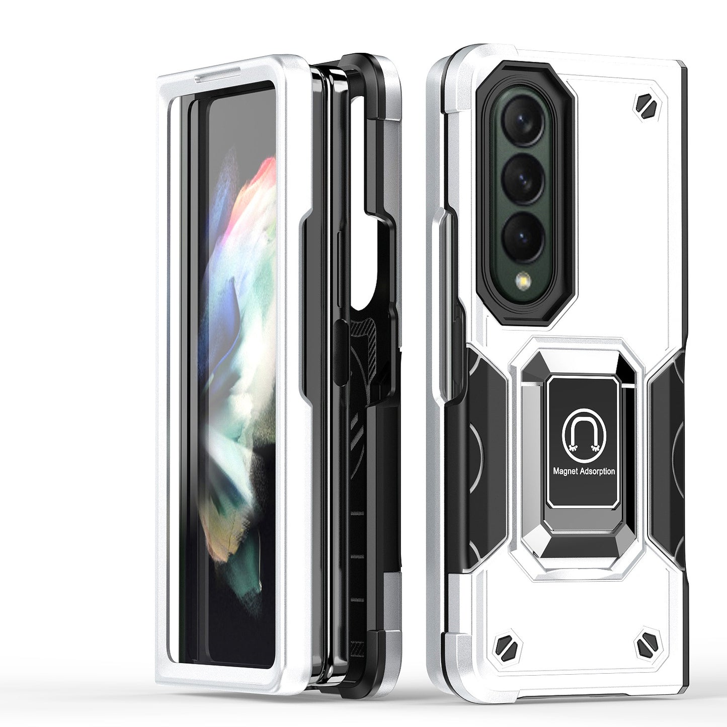 For Samsung Galaxy Z Fold 4 5G Hybrid Cases with Magnetic Ring Holder Kickstand Heavy Duty Rugged Silicone Shockproof Phone Case Cover