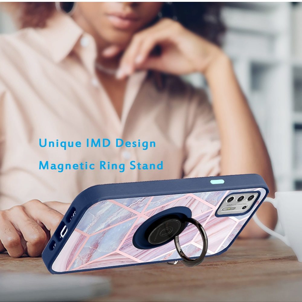 For Samsung Galaxy A02S Unique Marble Design with Magnetic Ring Kickstand Holder Hybrid TPU Hard PC Armor Shockproof Phone Case Cover