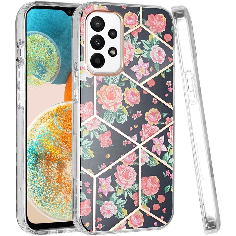 For Samsung Galaxy A23 5G Fashion Floral IMD Design Flower Pattern Hybrid Protective Hard Rubber TPU Slim Back Phone Case Cover