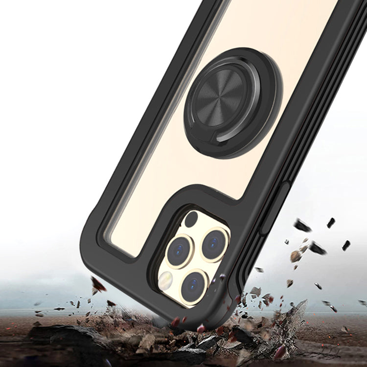 For Samsung Galaxy A03S Transparent Magnetic Ring Stand Hybrid 360 Degree Rotation Kickstand Armor Bumper Defender Phone Case Cover