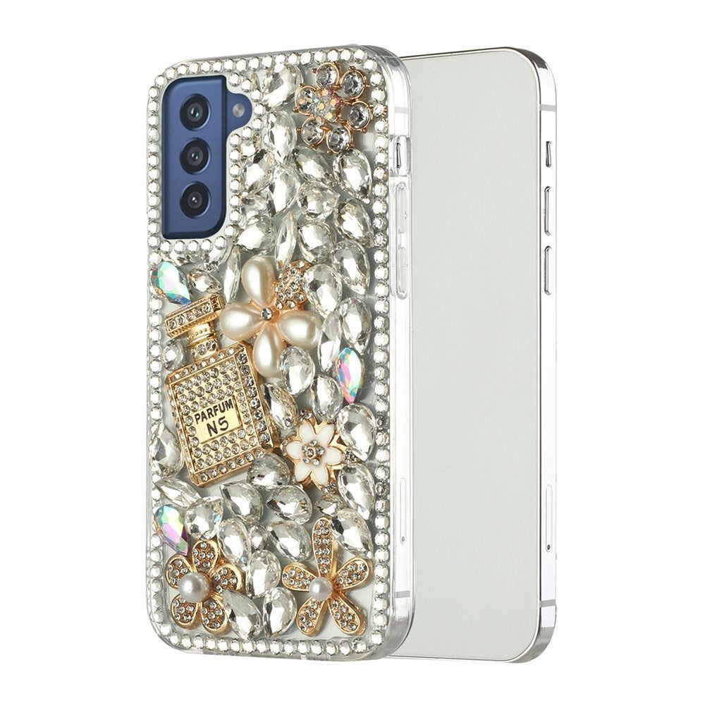 For Samsung Galaxy S22 Ultra Bling Crystal 3D Full Diamonds Luxury Sparkle Transparent Rhinestone Hybrid Protective Phone Case Cover