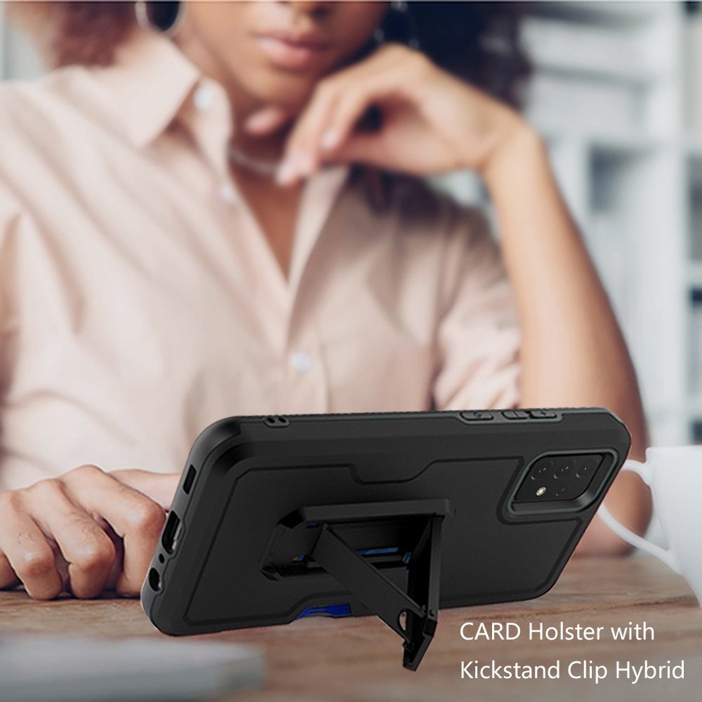 For Samsung Galaxy A13 4G Armor Belt Clip with Credit Card Holder ID Slot, Holster, Kickstand Protective Full Body Heavy Duty Hybrid Phone Case Cover