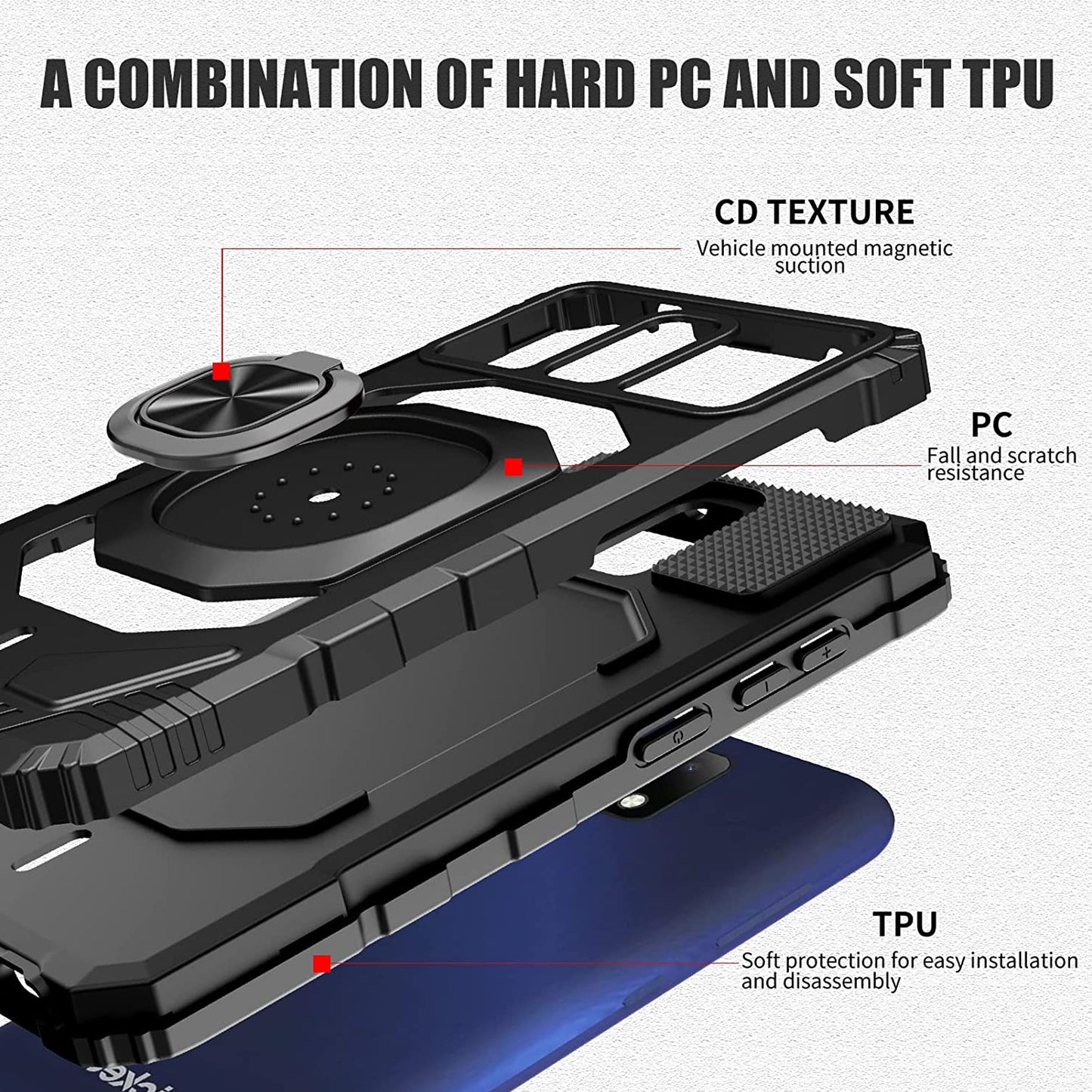 For Samsung Galaxy A03S Full-Body 2in1 Magnetic Car Mount Metal Ring Holder Kickstand Heavy Duty Hybrid Armor Phone Case Cover
