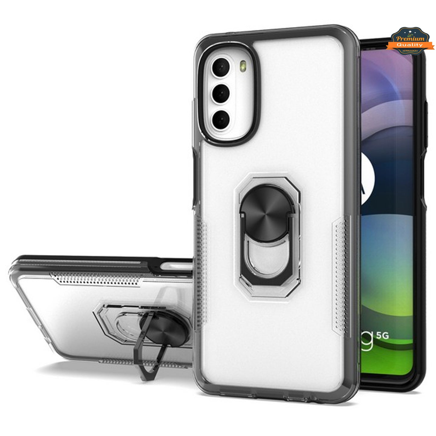 For Samsung Galaxy A03S Transparent Hybrid PC Magnetic Ring Stand (work with Car Mount) Detachable Frame Bumper Phone Case Cover