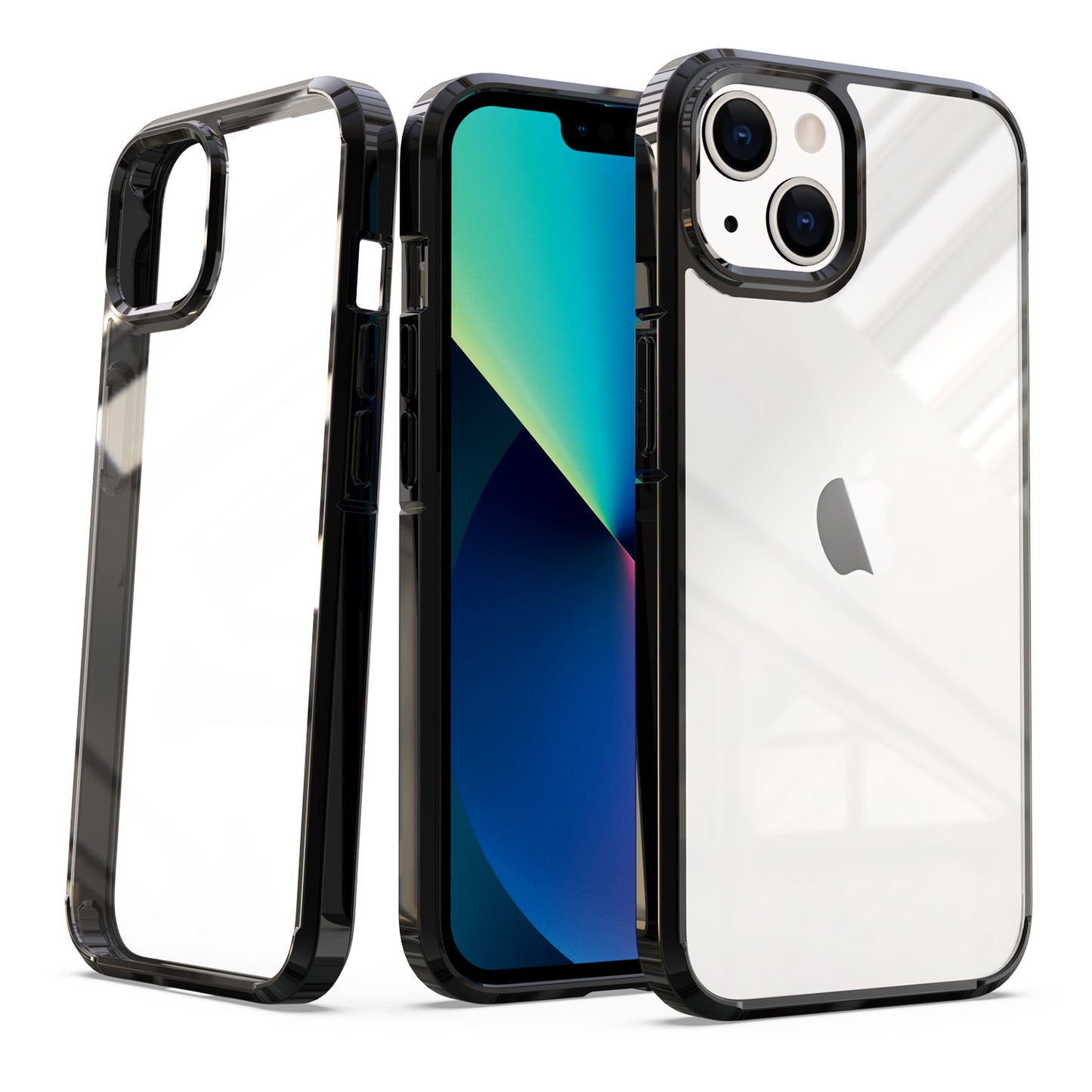 For Apple iPhone 13 Pro Max 6.7" Transparent Designed Slim Thick Hybrid Hard PC Back and TPU Frame Bumper Protective Clear / Black Phone Case Cover