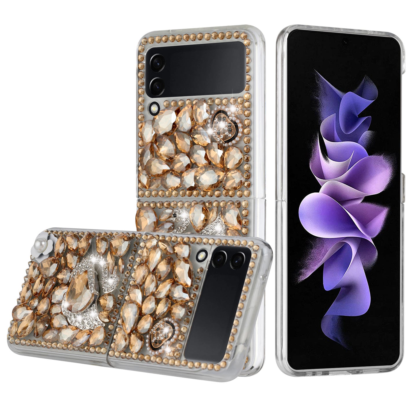 For Samsung Galaxy Z Flip 3 5G Bling Clear Crystal 3D Full Diamonds Luxury Sparkle Transparent Rhinestone Hybrid Phone Case Cover
