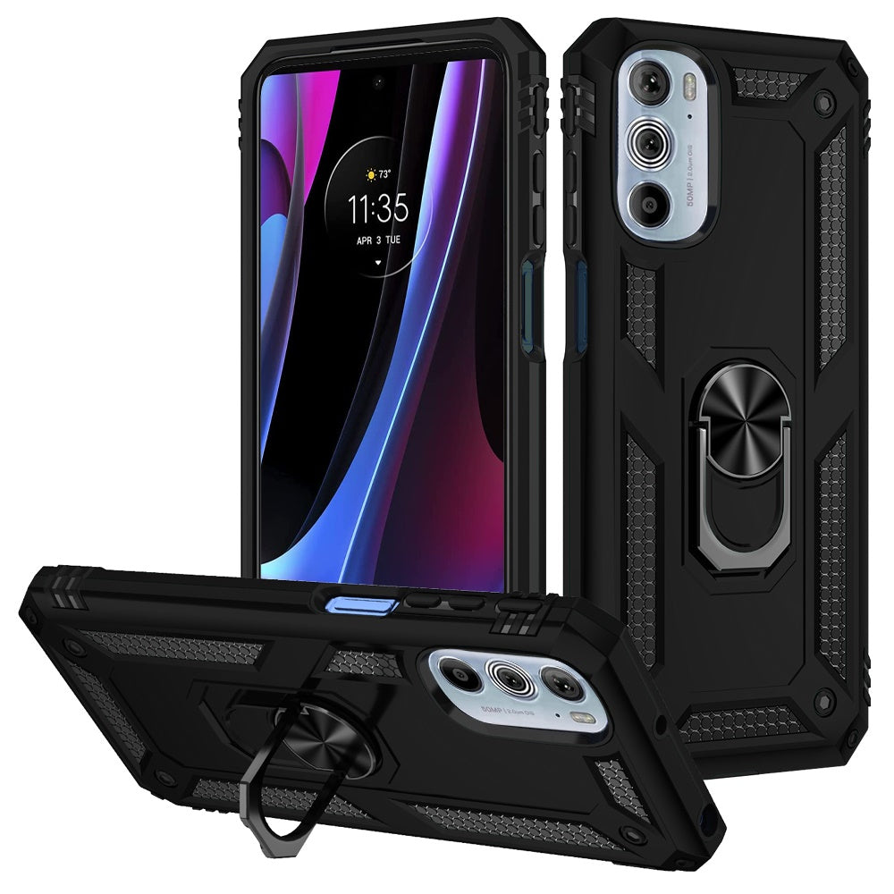 For Motorola Edge+ 2022 /Edge Plus Military Grade Heavy Duty Rugged Dual Layers Shockproof Hybrid with Ring Kickstand Phone Case Cover
