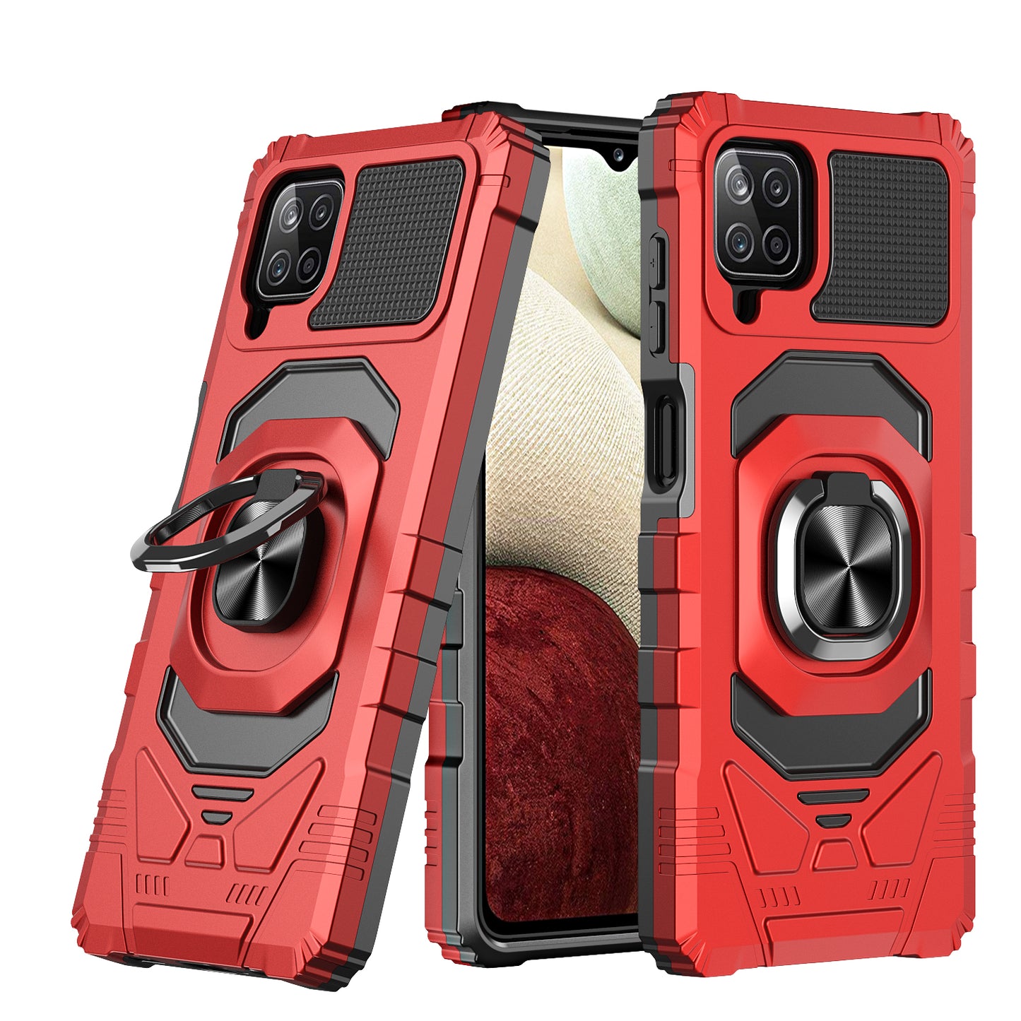 For Samsung Galaxy A12 5G Hybrid Dual Layer with Rotate Magnetic Ring Stand Holder Kickstand, Rugged Shockproof Anti-Scratch Protective Phone Case Cover