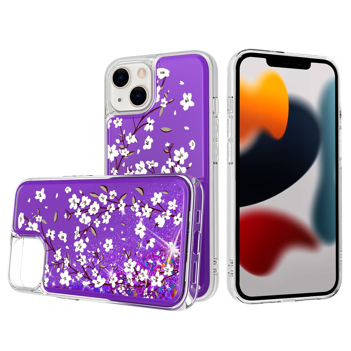 For Samsung Galaxy S22 /Plus Ultra Floral Design Quicksand Water Flowing Liquid Floating Colorful Glitter Bling Flower Fashion TPU Hybrid Phone Case Cover