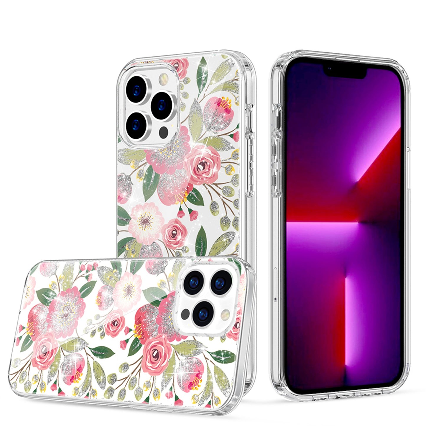 For Samsung Galaxy S22+ Plus Beautiful Laser Clear Bling Glitter Design Pattern Hybrid Gummy Hard PC and TPU Shockproof Phone Case Cover