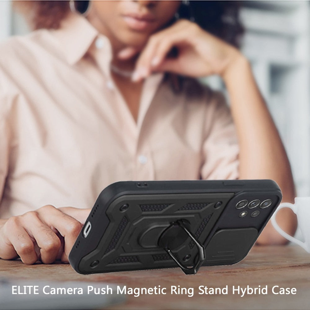 For Samsung Galaxy A73 5G Hybrid Cases with Slide Camera Lens Cover and Ring Holder Kickstand Rugged Dual Layer Heavy Duty Phone Case Cover