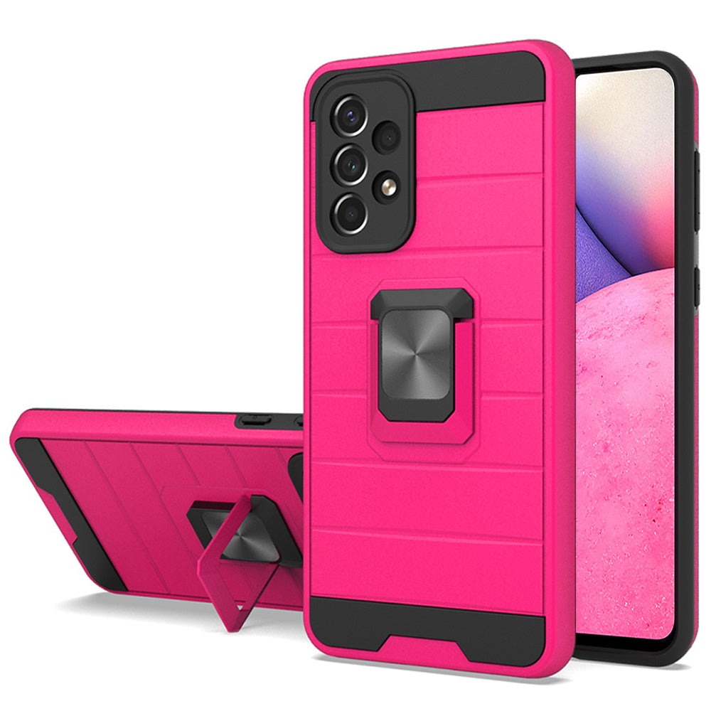 For Samsung Galaxy A33 5G Magnetic Ring Holder Rubber Hybrid Stand Kickstand Texture Rugged Armor Heavy Duty Military Grade Phone Case Cover