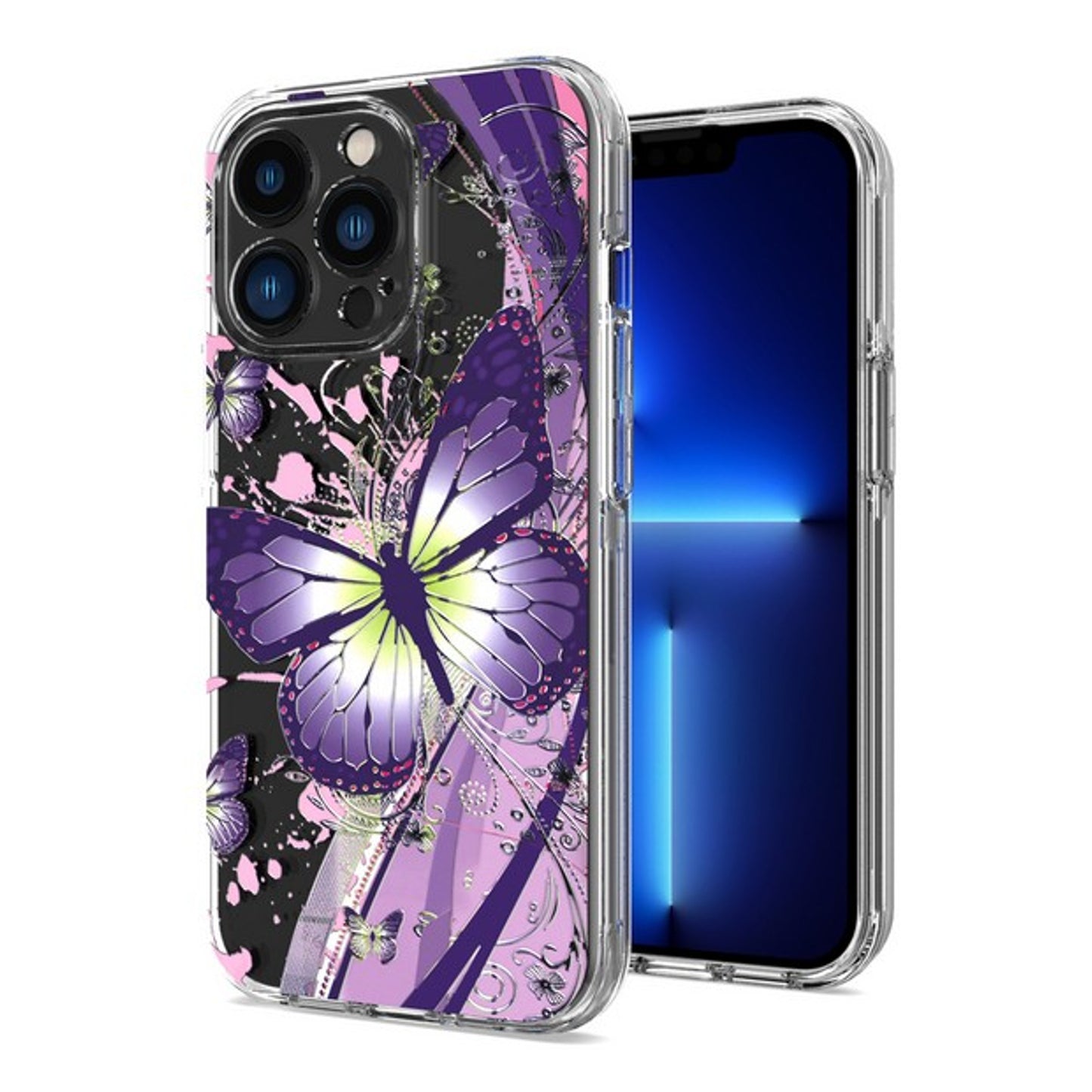 For Apple iPhone 13 / Pro Max Mini Hybrid Trendy Image Patterns Design Transparent Hard Back Shockproof TPU Rubber Protective Phone Case Cover