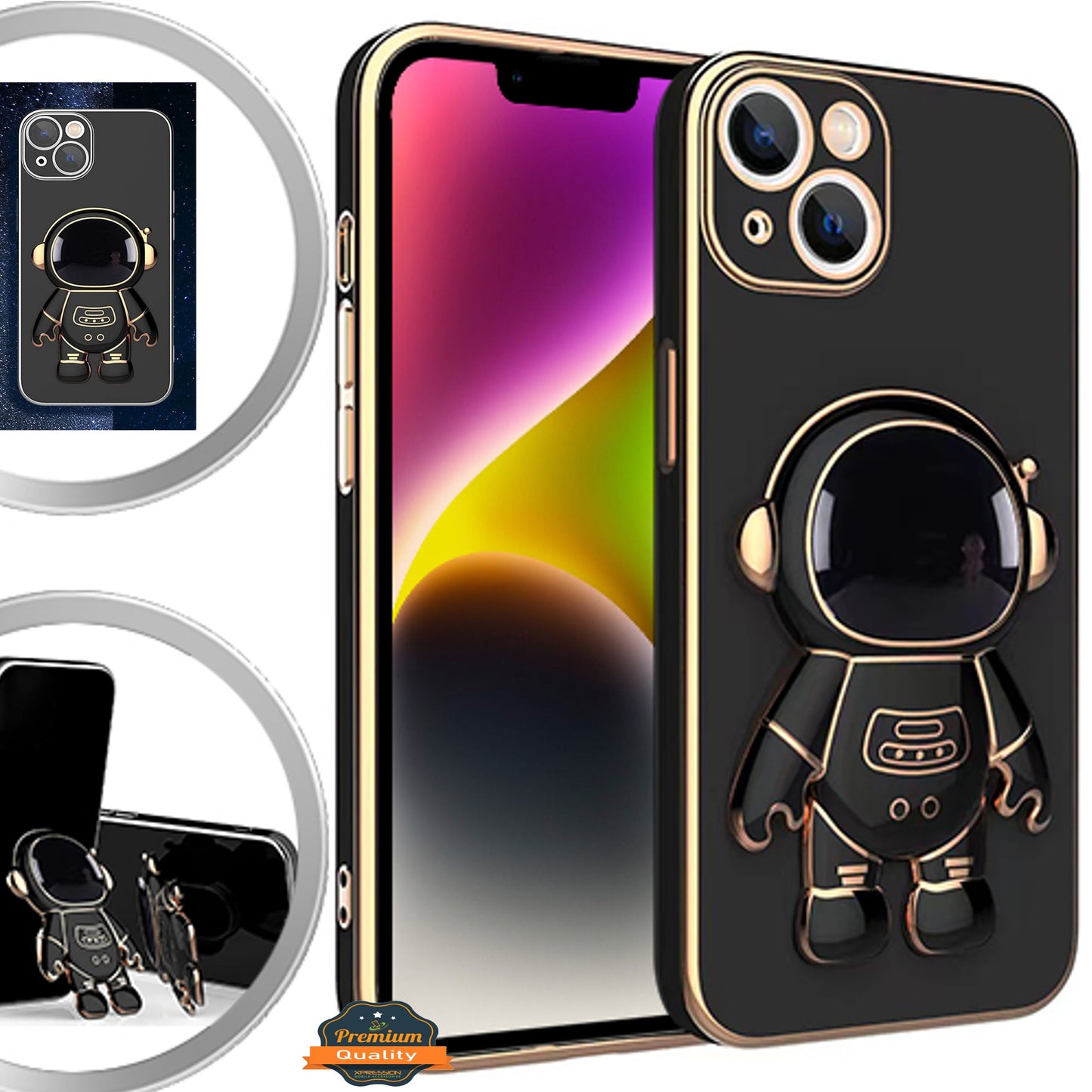 For Samsung Galaxy A23 5G Astronaut Hidden Stand Holder Plating Hybrid Electroplated Bumper Shockproof Armor Cute Phone Case Cover