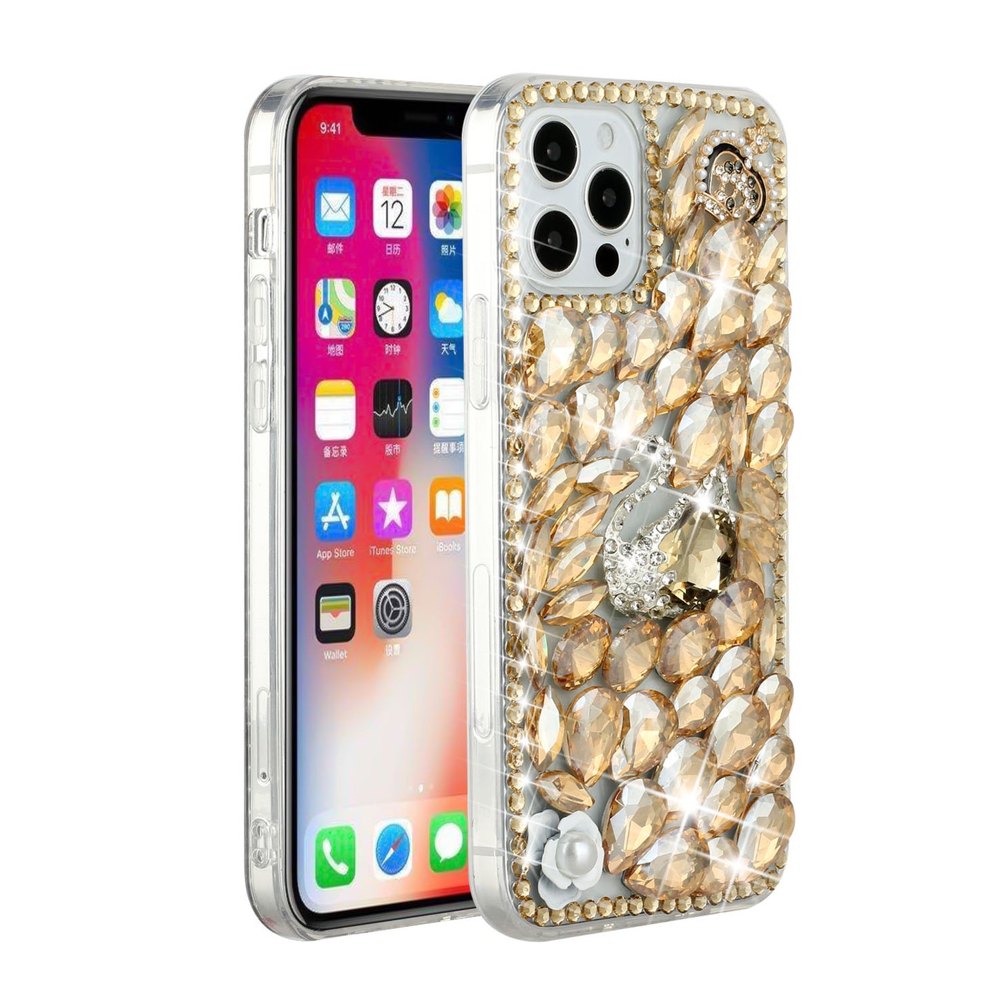 For Apple iPhone 11 (6.1") Bling Clear Crystal 3D Full Diamonds Luxury Sparkle Rhinestone Hybrid Protective Phone Case Cover