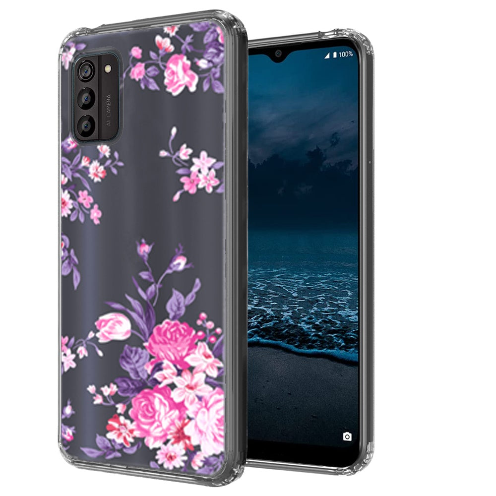 For Nokia G100 4G Pattern Fashion Design Ultra Thin Clear Hybrid Rubber Gummy TPU Grip + Hard PC Back Shockproof Phone Case Cover