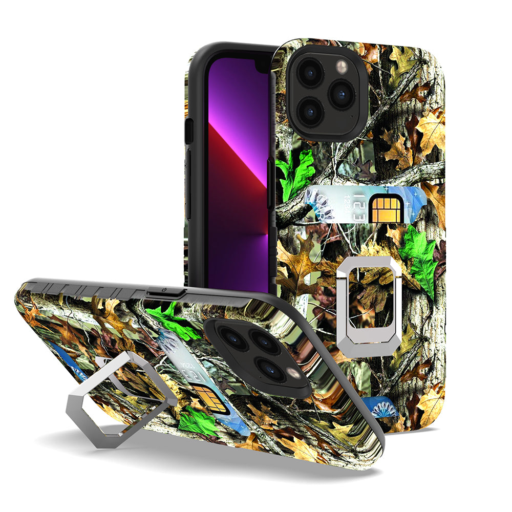 For Apple iPhone 11 (6.1") Stylish Wallet Designed with Credit Card Holder & Magnetic Stand Ring Heavy Duty Hybrid Phone Case Cover