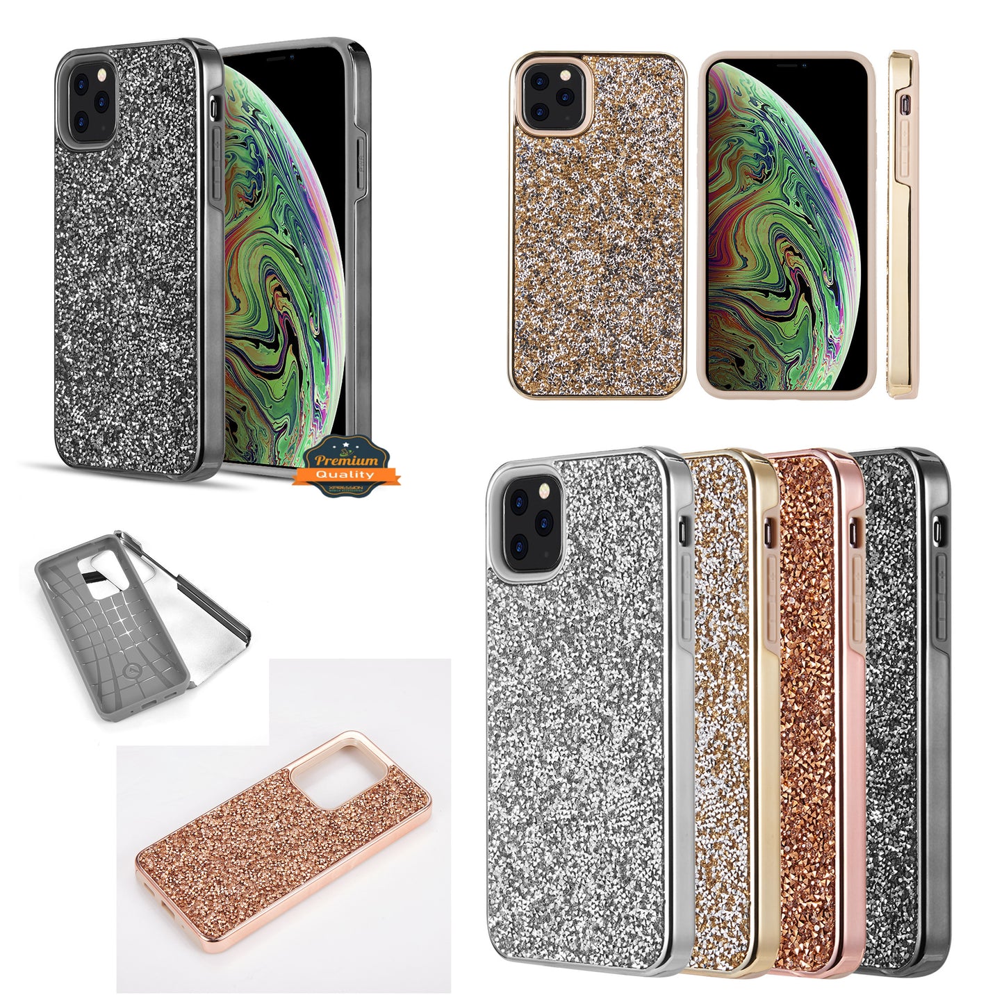 For Apple iPhone 13 /Pro Max Mini Bling Sparkly Glitter Luxury Diamonds Shiny Sparker Shell Hybrid Rugged TPU & Hard PC Electroplated Frame Phone Case Cover