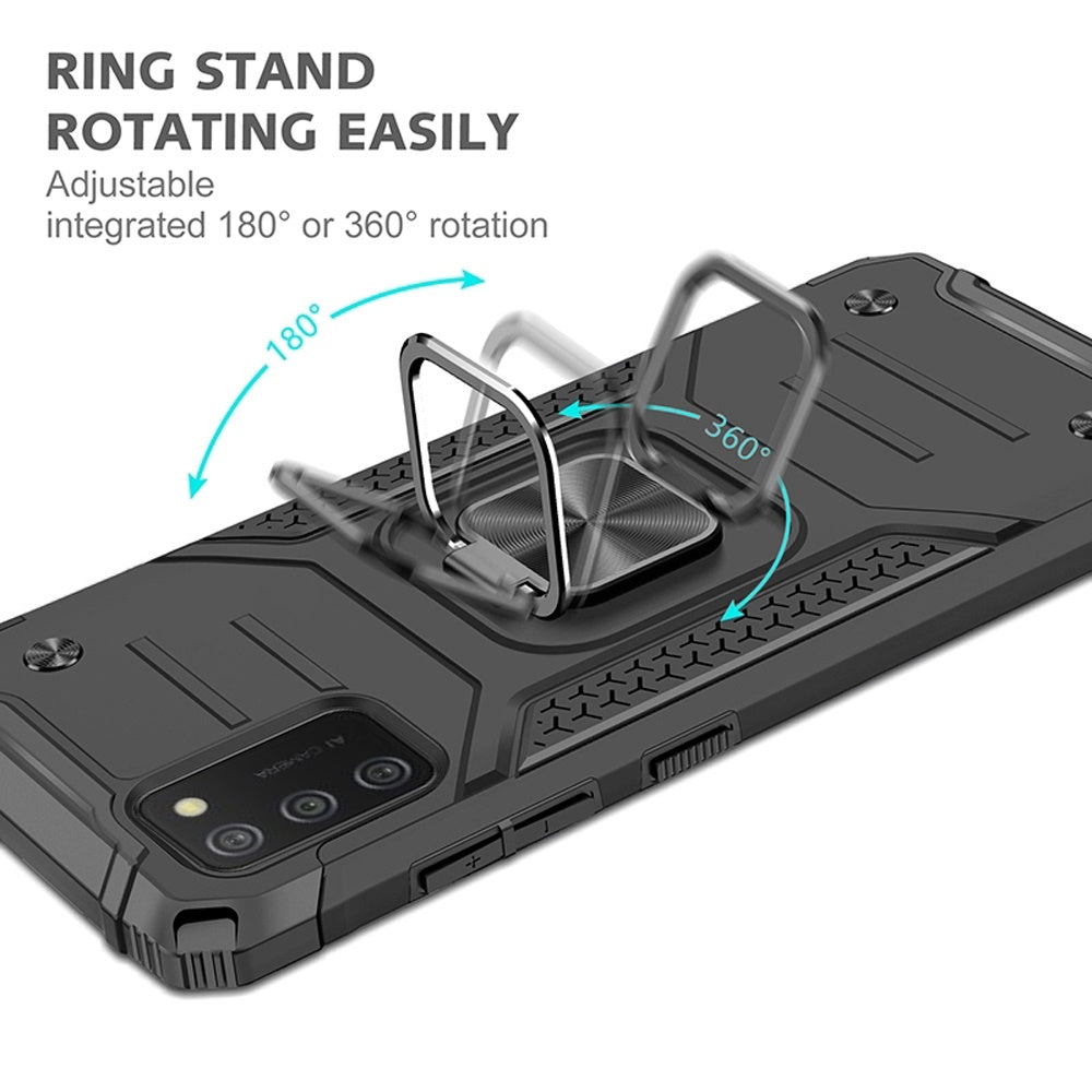 For Samsung Galaxy A02s Armor Hybrid with Ring Holder Kickstand Shockproof Heavy-Duty Durable Rugged Dual Layer Phone Case Cover