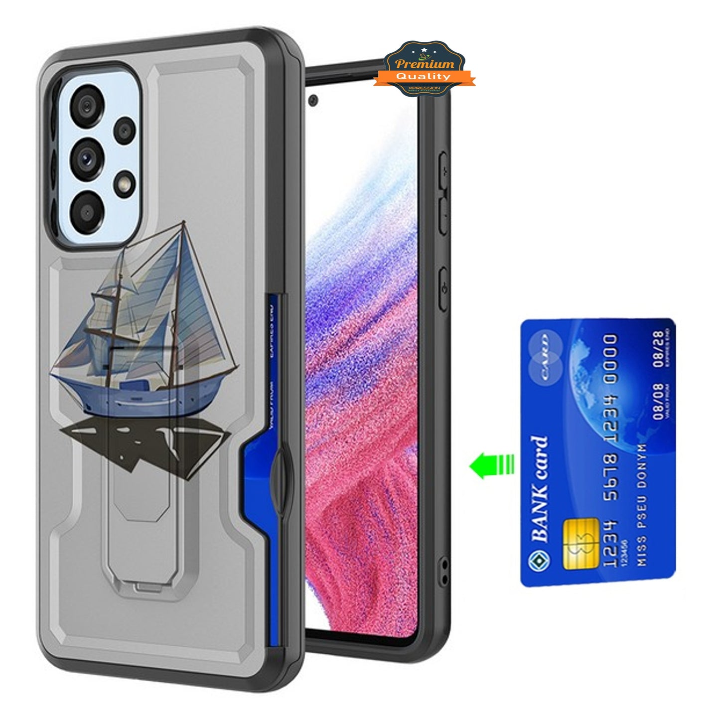 For Samsung Galaxy A03S Hidden Wallet Credit Card Slots with Kickstand Back Design Fashion Hybrid Shockproof Hard Phone Case Cover