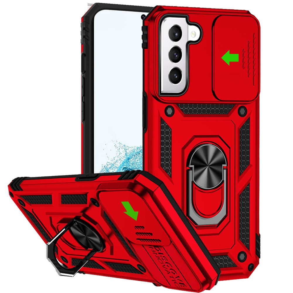 For Samsung Galaxy S22 /Plus Ultra Hybrid Case with Camera Lens Protection & 360° Rotate Ring Kickstand, Soft Edge TPU Hard Bumper Phone Case Cover
