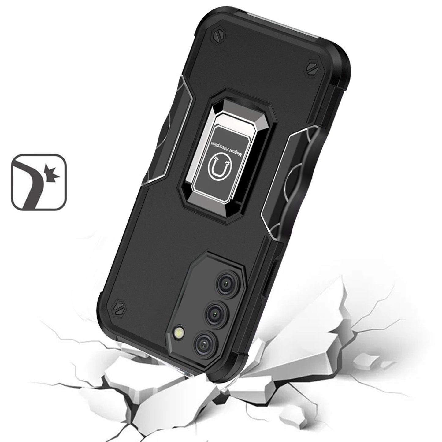 For Samsung Galaxy A03S Hybrid Hard PC Soft TPU Bumper with Magnetic Ring Stand Holder Military-Grade Drop Protection Phone Case Cover
