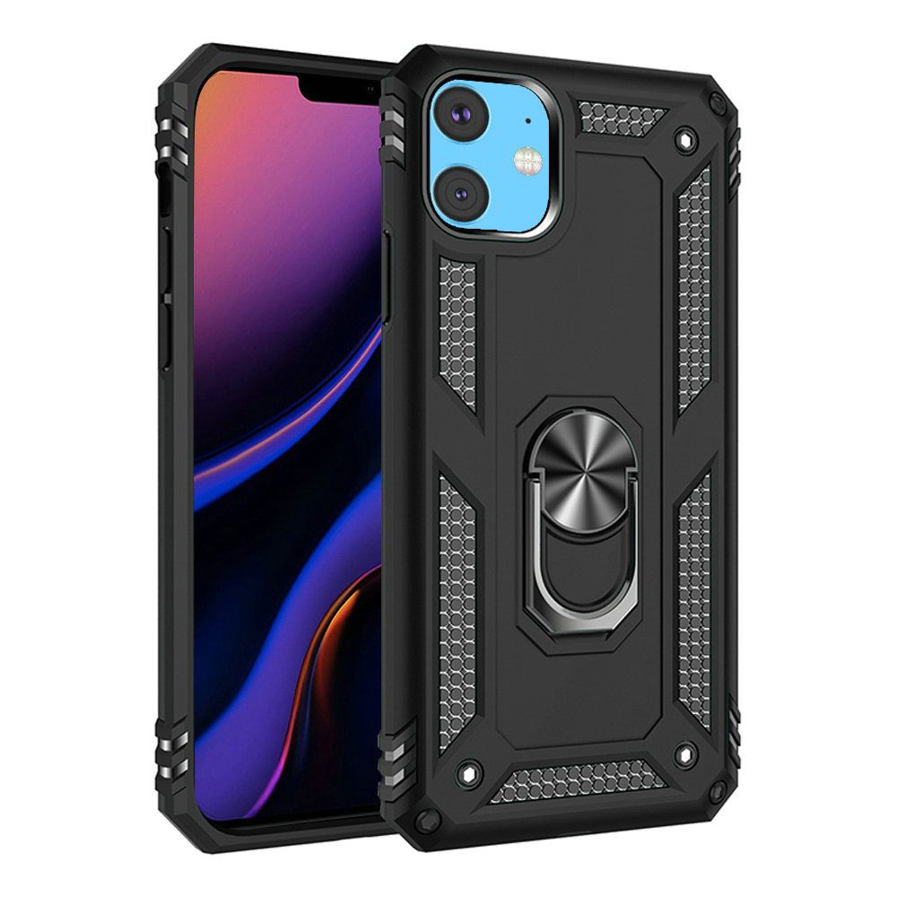 For Apple iPhone 11 (6.1") Military Grade Rugged Dual Layers 2in1 Hard PC + TPU Shockproof Hybrid with Ring Kickstand Phone Case Cover