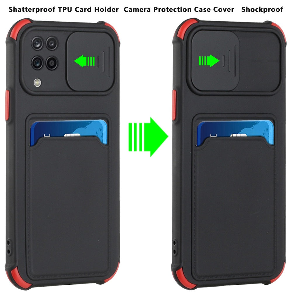 For Samsung Galaxy A12 5G Slim Wallet Case Credit Card Holder Back TPU Hybrid Rubber Silicone with Slide Camera Protection Phone Case Cover