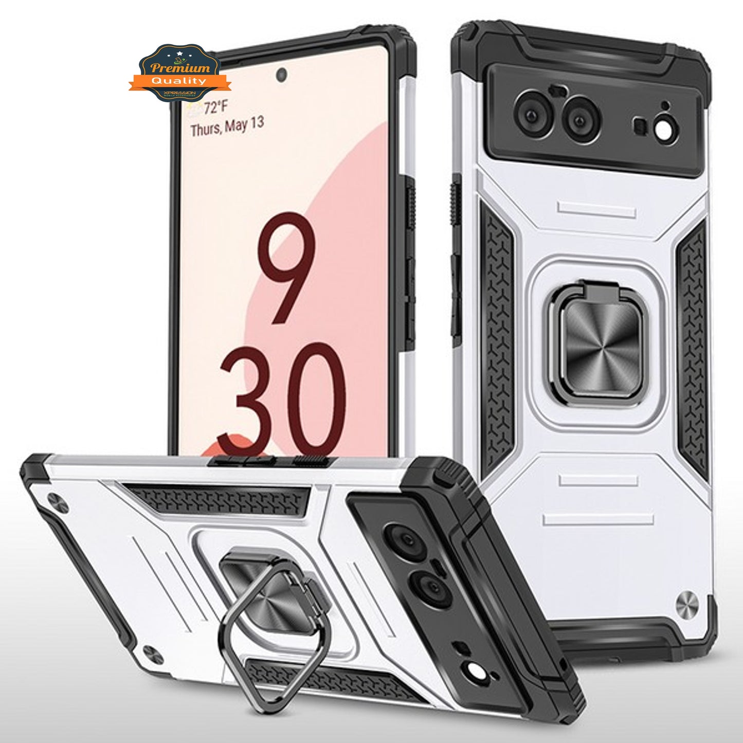 For Google Pixel 6 / 6 Pro Hybrid Dual Layer TPU and Hard PC Anti-Slip Full-Body Rugged Protective with Ring Stand Magnetic Kickstand Phone Case Cover