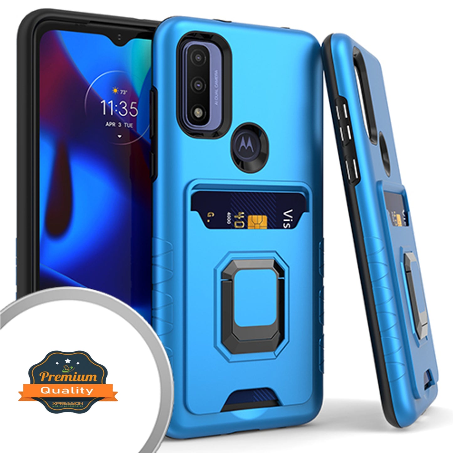 For Motorola Moto G Pure / Moto G Power 2022 Wallet Credit Card Slot Holder Ring Kickstand Heavy Duty Shockproof Hybrid Phone Case Cover