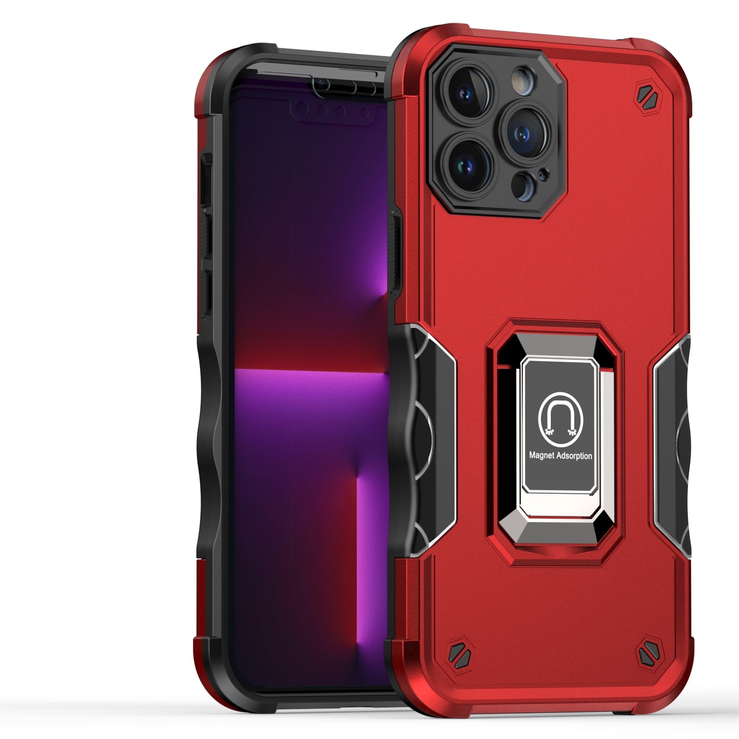 For Apple iPhone 13 Pro Max Hybrid Cases with Magnetic Ring Holder Stand Kickstand Heavy Duty Rugged Silicone Shockproof Phone Case Cover