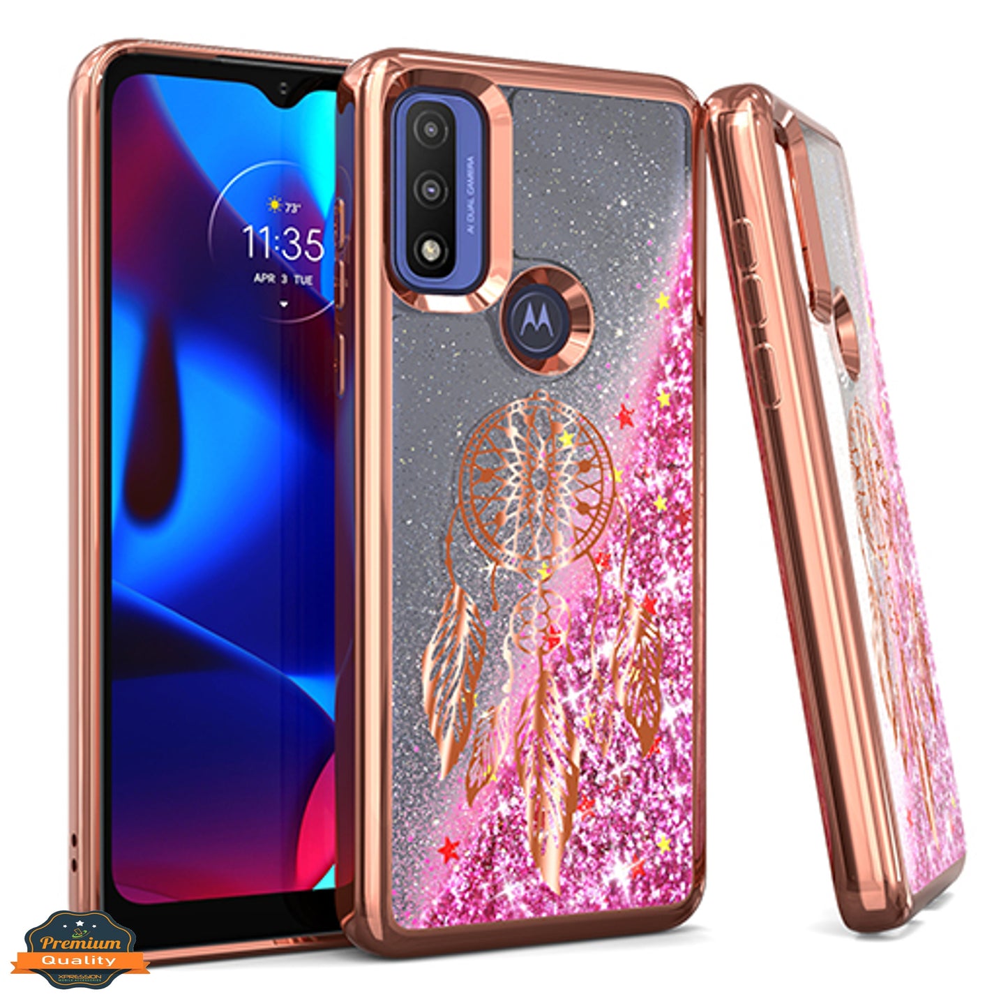 For Motorola Moto G Power 2022 Quicksand Liquid Glitter Bling Flowing Sparkle Fashion Hybrid Rubber TPU and Chrome Plating Hard Phone Case Cover