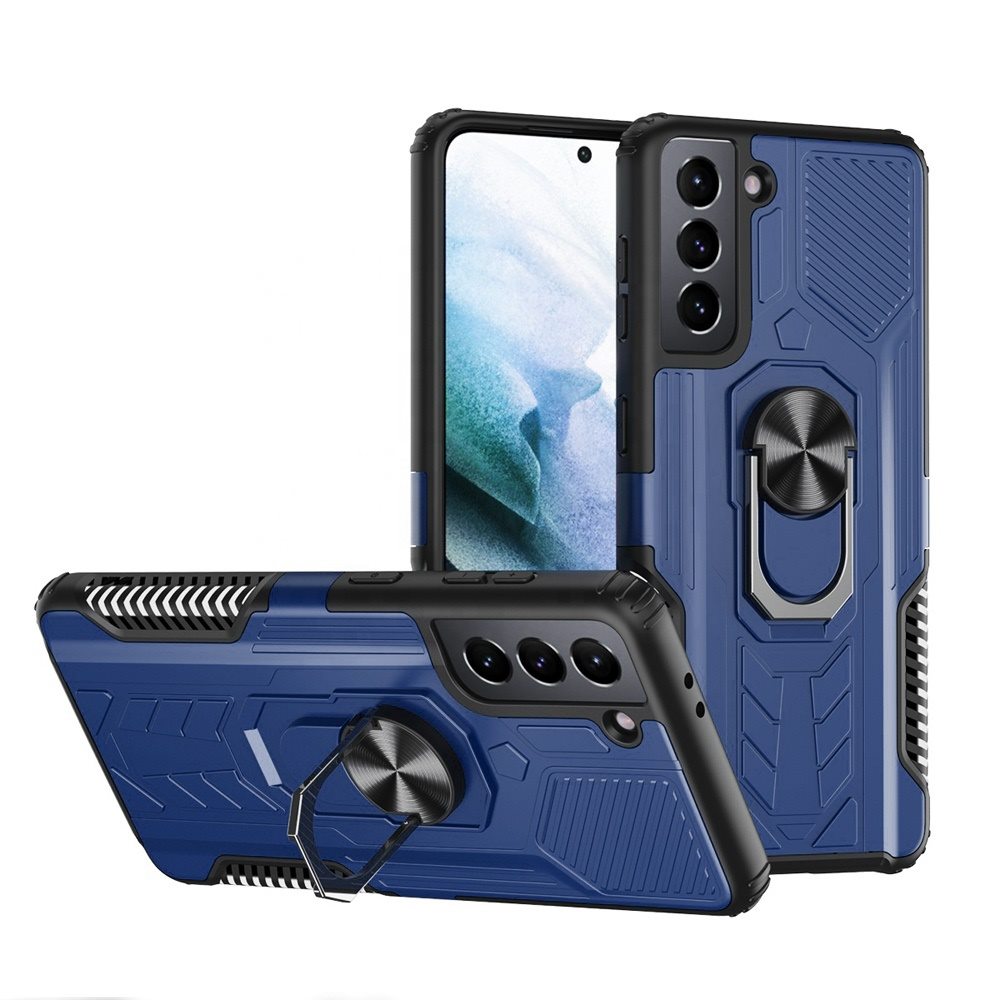 For Samsung Galaxy S21 FE /Fan Edition Military Grade Hybrid Heavy Duty 2 in 1 Hard PC and Silicone with Ring Stand Holder Phone Case Cover