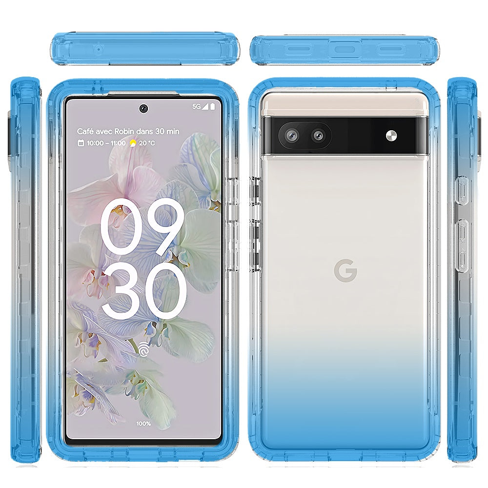 For Google Pixel 6A Dual Layer Hybrid Clear Gradient Two Tone Transparent Shockproof Rubber Hard Protective Frame Phone Case Cover