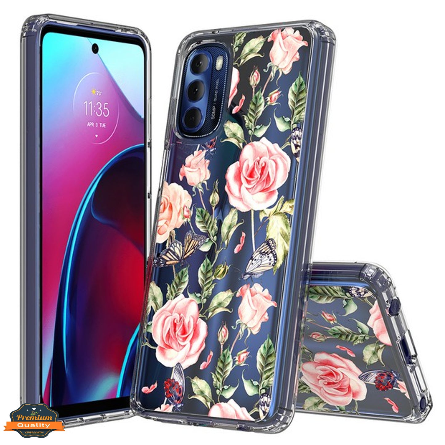 For Samsung Galaxy A03 Core Floral Patterns Design Transparent Silicone Shock Absorption Bumper Slim Hard PC Back Phone Case Cover