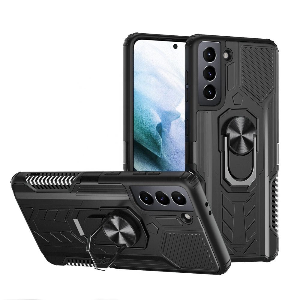 For Samsung Galaxy S21 FE /Fan Edition Military Grade Hybrid Heavy Duty 2 in 1 Hard PC and Silicone with Ring Stand Holder Phone Case Cover