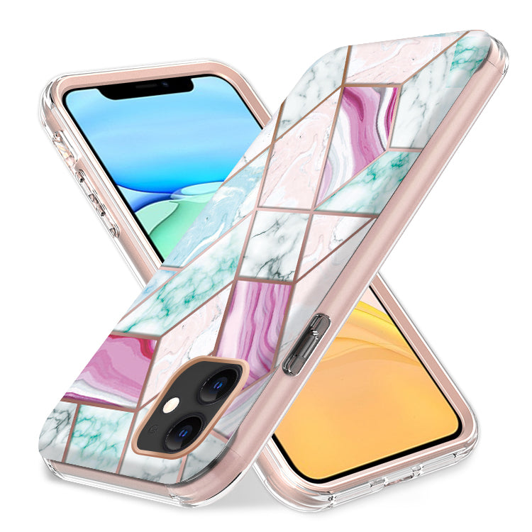 For Apple iPhone 11 (6.1") Dual Layer Hybrid Shockproof Fashion Design IMD Electroplating 2in1 Hard Rubber Frame Phone Case Cover