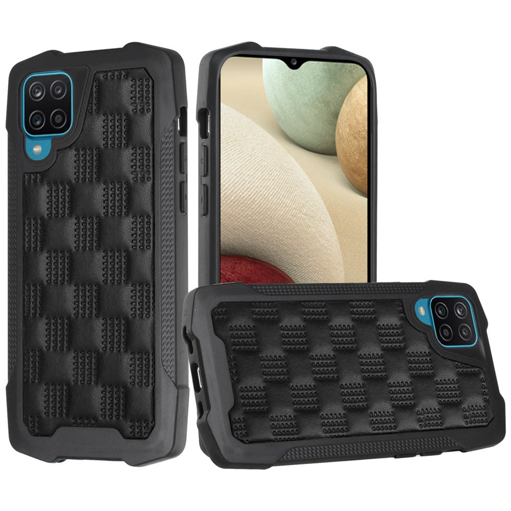 For Samsung Galaxy A02S PU Leather Design Lines Hybrid PC Hard Shockproof Armor Shell Bumper Soft Rubber Protection Phone Case Cover